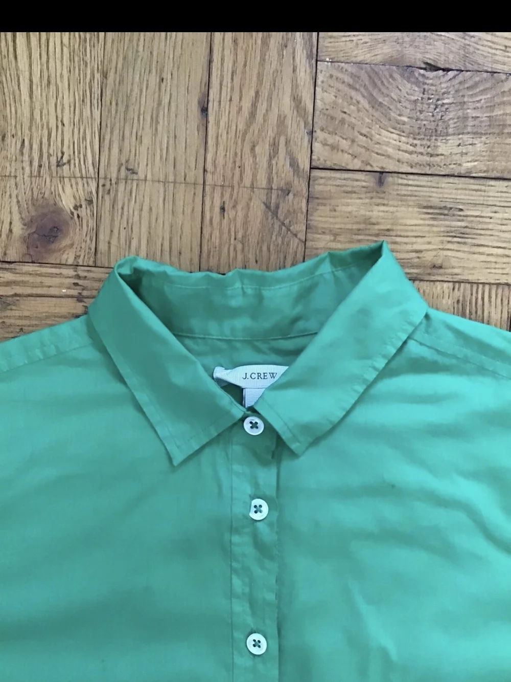 Luxe J.Crew Ladies 2 / XS Solid Green Button-Front Blouse,100% Cotton,Flaws